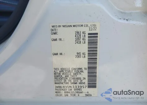 2023 Nissan Altima Sr Fwd из США, поврежденный, VIN 1N4BL4CV5PN333957